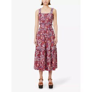 Me+Em Batick Smocked Waist Tiered Cotton Jersey Midi Dress US 4 UK 8